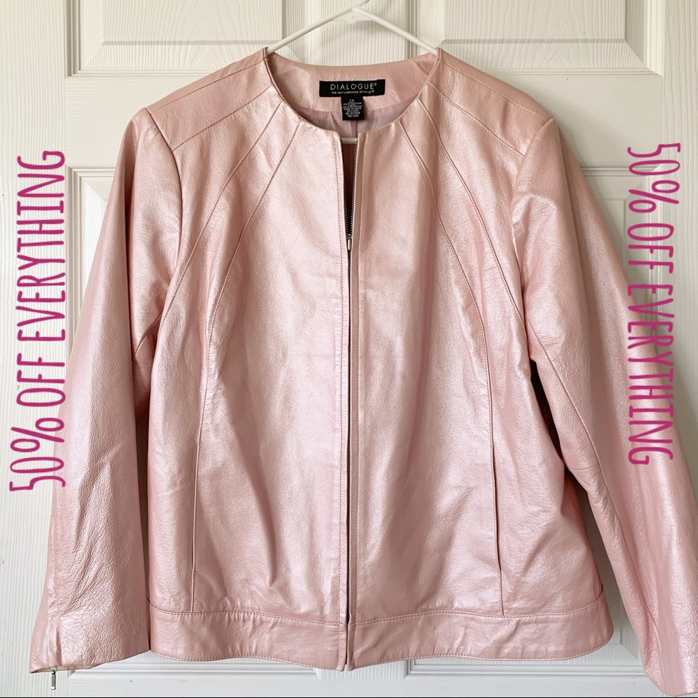 Dialogue Pink Pearl Lined Leather Jacket